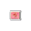 Detailansicht eines italienischen Charm-Links mit rosa Emaille und rotem Stiefel-Design - Rosa Turnschuhe Muster Glied (Y403)