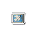 Detalle de eslabón para pulsera modular italiana con paloma de la paz sobre purpurina azul. - Paloma de la Paz (Y440)