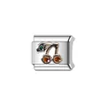 Detailed view of stainless steel Italian charm with a sparkling crystal cherry design - Rhinestone Cherry Module (Y891) / Silver with Rhinestone Cherry