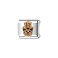 Detailed view of a stainless steel Italian charm link with a golden Hamsa hand motif. - Hamsa Hand Module (Y892) / Silver with Gold Hamsa Hand (With Rhinestone)