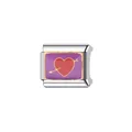 Nahaufnahme eines violetten italienischen Charm-Glieds mit rotem Herz und Amors-Pfeil-Design. - Amors Pfeil Charm (Y407)