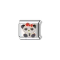 Primer plano de un eslabone de pulsera italiana de acero con un panda de esmalte - Panda con Lazo (Y444)