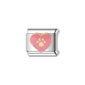 Detail der italienischen Modul-Charm-Verbindung mit rosa Herz und goldenem Pfotenabdruck - Haustier Pfote Charm (Y408)