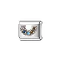 Detail view of a stainless steel Italian charm link with vibrant multi-color stones. - Multicolor Rhinestone Module (Y895) / Silver with Multicolor Rhinestone Link