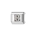 Detailed macro shot of stainless steel Italian charm link with letter B and crystals - Letter B Style