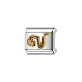 Macro detail of Italian charm link featuring a golden snake with crystal zirconia eye - Snake Module (Y896) / Silver with Gold Snake (With Rhinestone)