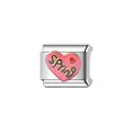 Detaillierte Nahaufnahme eines pinken Herz-Italo-Charms mit SPRING-Text für Armband - SPRING Charm (Y411)