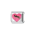 Detail eines italienischen Edelstahl-Charms mit pinkfarbenem Herz und LOVE-Schriftzug - LOVE Charm (Y412)