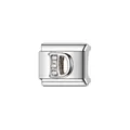 Silver stainless steel Italian modular bracelet charm featuring a rhinestone letter D - Letter D Style