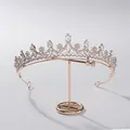Elegant rose gold bridal tiara crown with sparkling crystals for wedding hair styling. - Style C Rose Gold White Rhinestone & Zirconia (HG1260) / Rose Gold