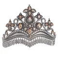 Elegante barokke bruidsdiadeem met amberkleurige kristallen en zilveren legering. - Antiek Zilver Champagneglaas Stijl (HG1025) / Antiek Zilver Champagne
