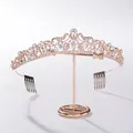 Elegante corona da sposa di lusso con strass scintillanti in finitura oro rosa - Stile C (Tipo Pettine) / Oro rosa