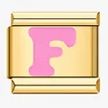 Professional gold-plated stainless steel Italian charm with pink enamel letter F design. - Letter F / Gold Pink