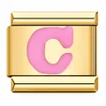 Module de breloque italienne plaqué or avec lettre C en émail rose pour bracelets DIY - Lettre C / Or Rose
