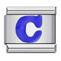 Maglia per bracciale italiano con lettera C in smalto blu su base in acciaio inossidabile - Lettera C