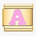 Charme italien plaqué or de qualité avec lettre A en émail rose pour bracelet modulaire - Lettre A / Or Rose