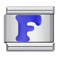 Durable stainless steel Italian charm bracelet link with a vibrant blue enamel letter F - Letter F
