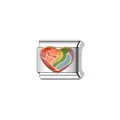 Nahaufnahme eines herzförmigen Regenbogen-Charms für modulare italienische Armbänder - Regenbogen-Farbverlauf Herz Charm (Y413)