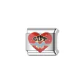 Detail eines italienischen Charm-Glieds mit rotem Herz und blauer Schleife - Geschenk Schleife Charm (Y415)