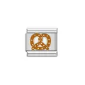 Dettaglio di una maglia per bracciale italiano in acciaio con un design a pretzel marrone. - Pretzel (Y1114)
