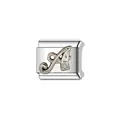 Detailed macro view of a silver Italian charm featuring a crystal-studded letter A. - Letter A Style (Y1237) / Silver