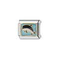 Detailansicht eines italienischen Charm-Moduls mit blauem Emaille-Delfin-Design. - Delfin-Stil (Y418)