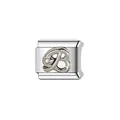 Detailed close-up view of silver stainless steel Italian charm link with cursive letter B - Letter B Style (Y1238) / Silver
