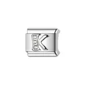 Charm modulare in acciaio inossidabile argento con lettera K e pietre incastonate - Stile Lettera K