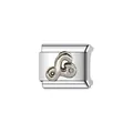 Close-up of silver Italian modular charm link with a stylized symbol and small stone. - Letter C Style (Y1239) / Silver