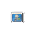 Detailansicht eines italienischen Charm-Links aus Edelstahl mit farbigem Eulen-Design. - Eulen-Stil (Y420)