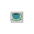 Dettaglio di una maglia per bracciale italiano con design a tazzina da caffè verde acqua. - Tazza di Caffè (Y1185)