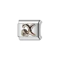 Close-up of stainless steel Italian charm link featuring a stylized letter X with crystal. - Letter X Style (Y1241) / Silver