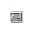 Macro view of a silver stainless steel Italian charm link featuring a sparkling letter Z - Letter Z Style (Y1243) / Silver