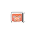 Nahaufnahme eines italienischen Charm-Moduls mit orangefarbenem Emaille-Schmetterling - Oranger Schmetterlings-Stil (Y426)