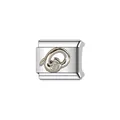 Detailed macro view of a silver stainless steel Italian charm link with letter Q decoration - Letter Q Style (Y1246) / Silver