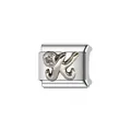 Macro view of a silver stainless steel Italian modular charm featuring letter K - Letter K Style (Y1247) / Silver