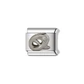 Detailed close-up of a silver stainless steel Italian modular charm link featuring a letter. - Letter Decor Style (Y1248) / Silver