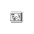 Dettaglio charm modulare italiano in acciaio con lettera W e cristalli - Stile Lettera W