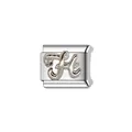 Macro view of a silver stainless steel Italian modular charm with a crystal letter H - Letter H Style (Y1253) / Silver