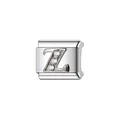 Primo piano del charm italiano in acciaio inossidabile argento con lettera Z scintillante. - Stile Lettera Z