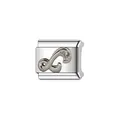 Detailed macro view of silver stainless steel Italian modular charm with letter design - Math Symbol Style (Y1254) / Silver