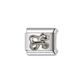 Macro detail of polished silver stainless steel Italian modular charm for DIY jewelry - Openwork Pattern Style (Y1257) / Silver