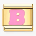 Maillon de breloque italienne en acier inoxydable doré avec lettre B en émail rose - Lettre B / Or Rose