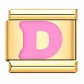 Premium gold-plated Italian charm module featuring a pink enamel letter D detail - Letter D / Gold Pink