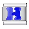 Italian modular charm bracelet link featuring blue enamel letter H on stainless steel base - Letter H