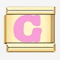 Gold-plated stainless steel Italian modular bracelet charm with pink enamel letter C design - Letter G / Gold Pink