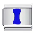 Silver stainless steel Italian charm link with royal blue enamel bone design - Letter I