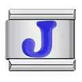 Italian charm bracelet module stainless steel link featuring blue enamel letter J - Letter J