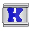 Blue enamel letter K Italian charm link in polished stainless steel for DIY bracelets - Letter K