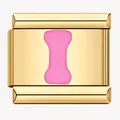 Gold-plated stainless steel Italian charm with pink enamel letter I module - Letter I / Gold Pink